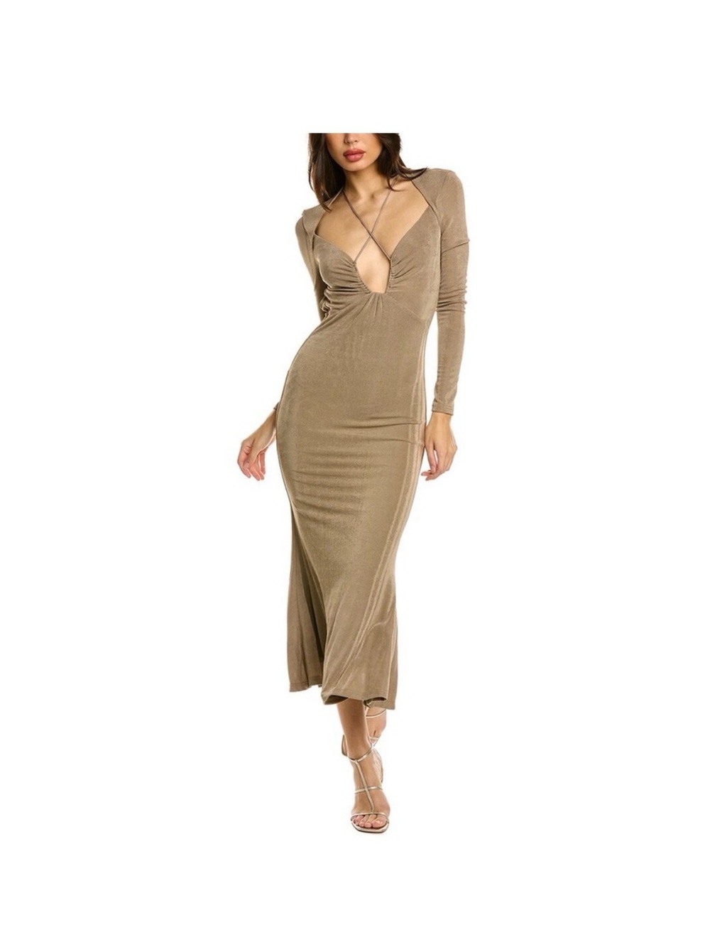 NWT Jason Wu Engracia Long Sleeve Cut-Out Midi Dress - Size S - Champagne/Taupe